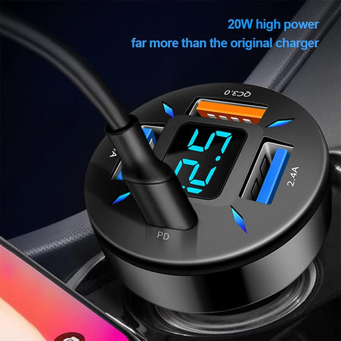 4 Ports USB Car Charger Adapter, Auto Portable PD 3.1/QC 3.0 Fast Charge Cigarette Lighter with Flush Fit Charging Plug, Compatible with iPhone 14...