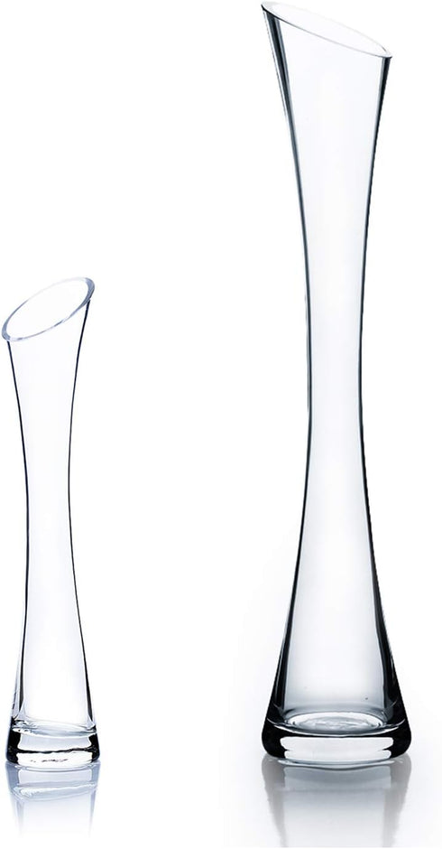WGV Maria Bud Vase, Width 2", Height 10", Clear Slant Cut Opening Gathering Concaved Glass Floral Container Centerpiece for Wedding Party Event Ho...