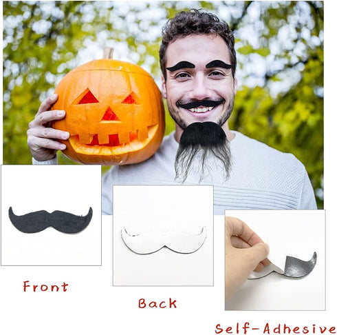OJYUDD Self Adhesive Fake Eyebrows Beard,2 PCS Costume Facial Hair,Halloween Moustache Kit,Disguise Decoration for Masquerade Costume Party (Black...