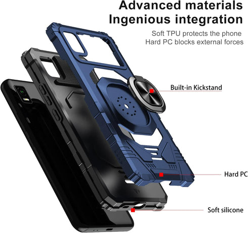 for Cricket Debut Smart Case, with Tempered Glass Screen Protector Heavy Duty Protection Technology Built-in Kickstand Rugged Shockproof Protectiv...