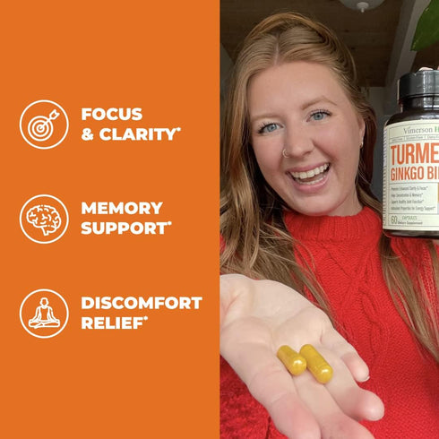Turmeric Curcumin & Ginkgo Biloba Supplements with Bioperine Black Pepper - Vegan Joint Support Supplement with Organic Tumeric - Aids Brain Clari...