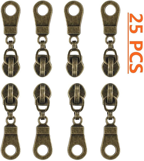 MebuZip #5 Antique Brass Metallic Nylon Coil Zippers by The Yard Bulk Coil Zipper Roll 10 Yards with 25pcs Pulls for DIY Sewing Craft Bags (Brown)...