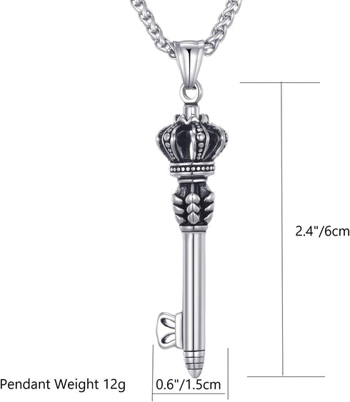 MOO&LEE Mens Stainless Steel Crown Key Pendant Necklace with 24 Inches Link Chain...
