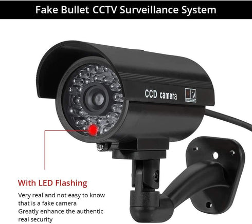 Fuers Fake Camera, TL-2600 Waterproof Outdoor/Indoor Security Dummy Surveillance Simulation Bullet Camera with Flashing LED Light,Black(2pcs)...