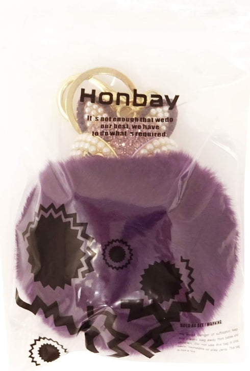 Honbay Faux Rabbit Fur Fluffy Keychain Fashion Fox Head Alloy Keychain Sparkly Rhinestone Handbag Backpack Car Keychain...