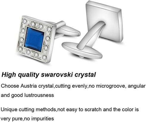 Blue Navy Swarovski Crystal Square Cufflinks for Men Classical Swarovski Cuff Links with Gift Box Elegant Style...
