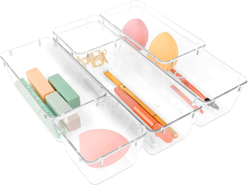 6 Pack Clear Plastic Drawer Organizer Set Desk Drawer Organizer Bins Storage Tray Clear Drawer Organizers Storage Bins Desk Drawer Organizer Tray...