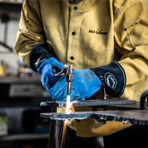 Caiman Premium Split Cowhide MIG/Stick Welding Gloves, Fleece Lining, Kontour Design, Kevlar Stitching, Blue/Black, Large (1506)...