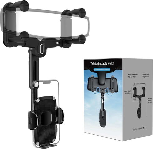 Phone Mount for Car, Rear View Mirror Phone Holder, Rotatable and Retractable Phone Holder for Car Compatible with iPhone Samsung All 4-7 Inch Cel...