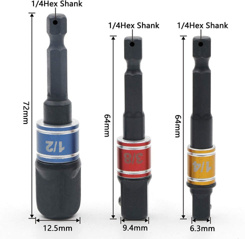 3 Pcs Impact Grade Socket Adapter Set Drill Bit Adapter Set Power Hand Tools Nut Driver 1/4 Inch 3/8 Inch 1/2 Inch, 33-Piece Security Bit Set with...