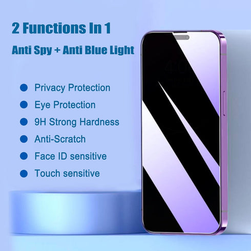 2 Pack Compatible with iPhone 15 Pro Privacy Screen Protector with Alignment Frame, Anti-Spy Anti-Blue Light Eye Protection Scratch Resistant Temp...
