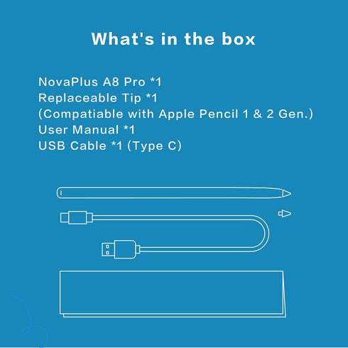 Novaplus A8 Pro iPad Stylus, Wireless & Type C Dual Charging Modes, Key Switching Function for Eraser and Brushes, compatible w/Notability, Procre...