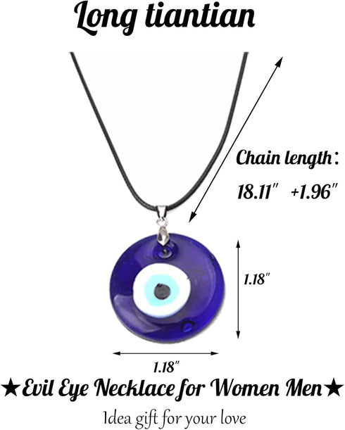 Long tiantian Evil Eye Pendant Necklace,Blue Turkish Glass Leather Rope Evil Eye Necklace for Women Men Lucky Protection Necklace Jewelry...