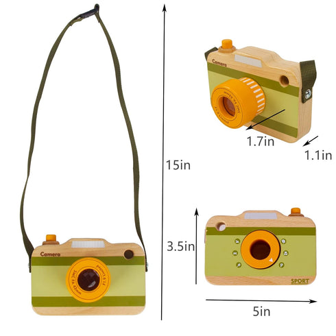 Wooden Mini Pretend Camera Toy for Toddlers 1 2 3 Years Old, Neck Hanging Photographed Props for Boys Girls Children Kids...