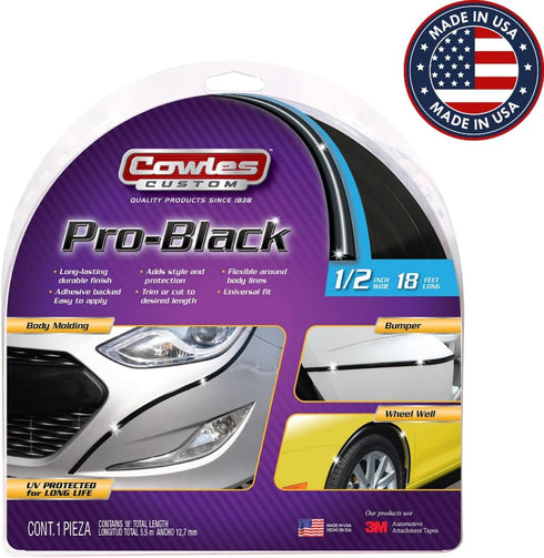 Cowles Custom - Black Finish, 1/2 in by 18 ft, Premium Universal Body Molding for All Vehicles - Easy Install, UV Protected, Long Lasting Flexible...