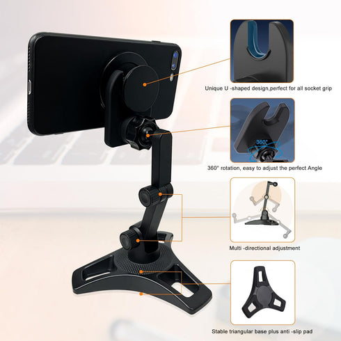 Cell Phone Stand Works for Popsocket, Height Angle Adjustable Desk Phone Holder, Heavy Duty Phone Stand for Desk for Home, Fits for All Sockets Gr...