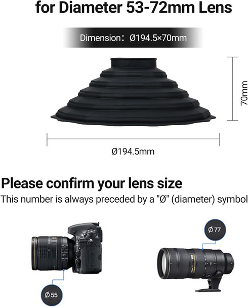 Silicone Lens Hood, Anti Reflection Lens Hood for Diameter 53-72mm Lens, Foldable Reversible Lens Shade for Canon RF 35mm EF-S 10-18 EF 50mm 28mm ...