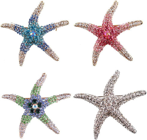 Fashion Color Starfish Inlaid Rhinestones Alloy Brooch Pins Women Girls Accessories...