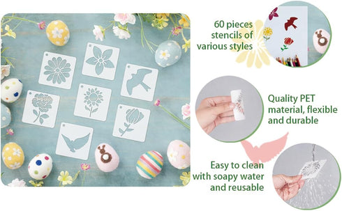 60 Reusable Flower Stencils for Painting on Wood and Canvas Sunflower Leaf Rose Bee Bird Stencil Small Craft Stencils 3x3 Inch Paint Stencils for ...