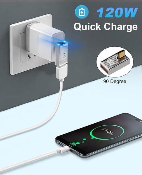 Duttek 120W USB A to USB C Adapter, 90 Degree USB C to USB A Adapter, Right Angle USB C 3.1 Female to USB C Male Converter OTG Fast Charging Compa...