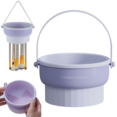 Silicone Makeup Brush Cleaner Make Up Brush Cleaner Cleanser Bowl&Hanging Drying Basket Net Cleaning Box for Makeup Sponge,Puffs Brush Cleaning Dr...