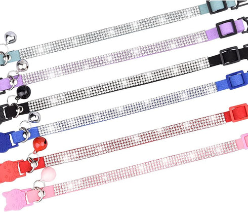 Dogs Kingdom Dog Cat Collar with Bell Breakaway Safe Pet Collar Kitty Necklace Small Dog Kitten Bling Colorful Rhinestone Girl Boy Adjustable...