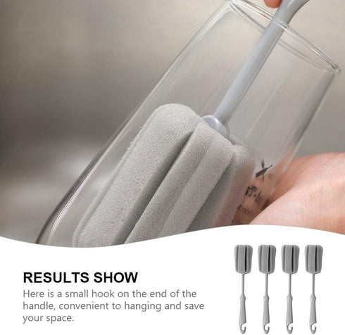 Hemoton Bottle Sponge Brush 4pcs Long Handle Cup Bottle Cleaning Brush Sponge Cup Feeding Bottle Scrubber Bottle Dish Cup Washing Sponge Brush Cle...