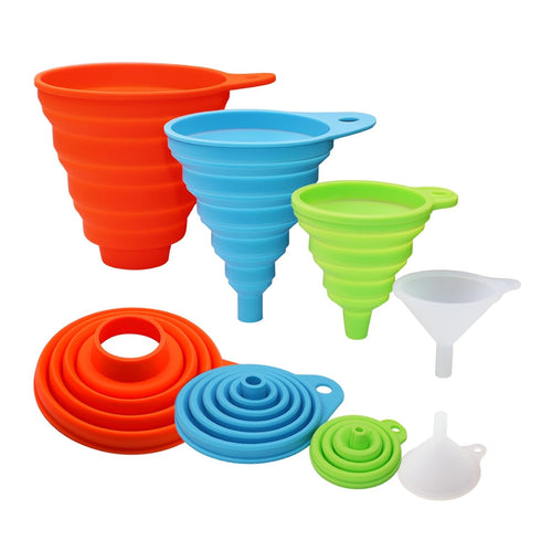 KongNai 4 Sizes Kitchen Funnel Set, Food Grade Silicone Collapsible Funnel, Funnels for Kitchen Use Filling Bottles, Canning, Cooking, and Water P...