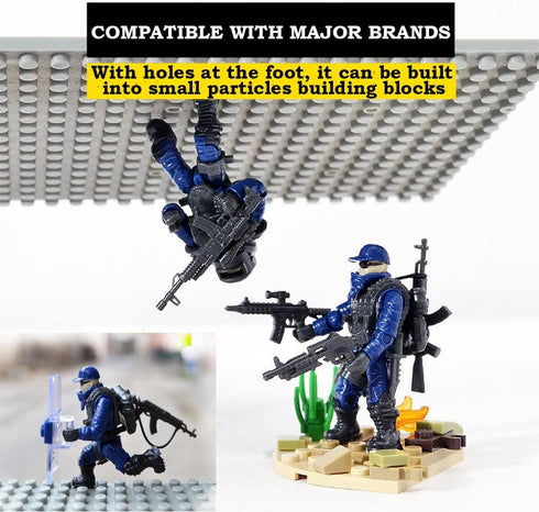 Special Forces Mini Military Action Figure with Weapons and Accessories Building Blocks Playset, 8 PCS Multiple Movable Joints SWAT Police Figure,...