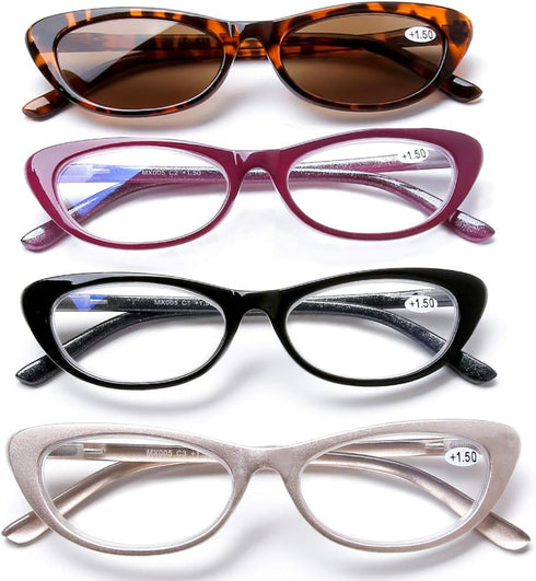 AQWANO Blue Light Blocking Reading Glasses - 4 Pack Computer Readers Anti Glare Eyestrain for Women Cat Eye Stylish Designer Eyeglasses, 2.5...