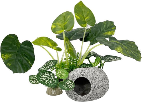Smoothedo-Pets Aquarium Plants Fish Tank Decorations 6inch Plastic Artificial Plant Goldfish Waterscape Betta Fish Hides/Rest (Leafs/Stone Cave)...
