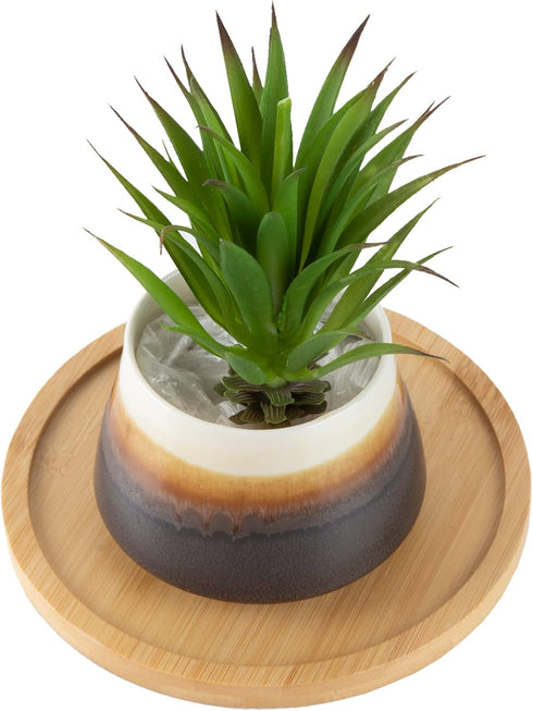 6.5 inch Modern Plant Stand & 5.5" Bamboo Saucer, Mid-Century Planter Holder, Plant Saucer, Round Bamboo Tray for Flower Pot, Planter Pot Tray, Pr...