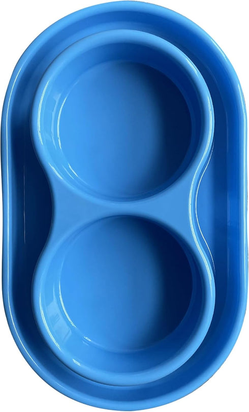 PetLike Ants Away Double Cat Dog Pet Water and Food Bowls,6cups /48oz Cat Dog Feeding Bowl Pet Food Dish for Puppy Medium larger Dogs Cats (Blue, ...