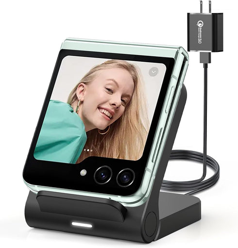 for Samsung Galaxy Z-Flip Wireless Charger: Galaxy Z Flip 6/5/4/3 Wireless Charging Stand, 15W Fast Wireless Charger for Galaxy Z Flip6/Z Flip5/Z ...