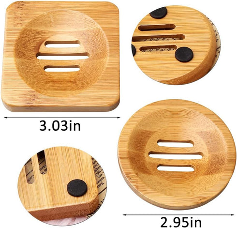 SUMAJU 4 Pcs Wooden Soap Holders Bathroom Soap Dish Natural Bamboo Soap Holder Square & Round Soap Dishes for Home Bathroom...