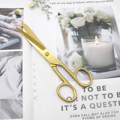 Gold Scissors 7" Recycled Stainless Steel Copper Straight Multi-Purpose Shears Knife Edge Craft Tailor Heavy Duty Scissors for Daily Use (Gold, 7i...