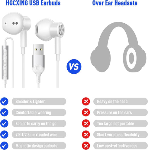 USB Headphone for PC Laptop Magnetic Wired Earbuds Computer Headset with Microphone Control Mute Mic Lightweight Noise Canceling in-Ear Corded Gam...