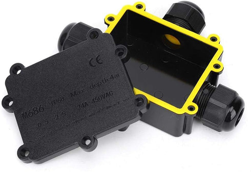 IP68 Waterproof Junction Box, M686 Outdoor Cable 3-Way Electrical Junction Box, Black Plastic Junction Box(T Type)...