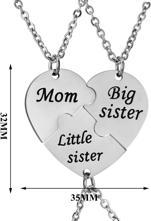 YEEQIN 3PCs/Set Mom Big Sister Little Sister Mom Necklaces Set Mother Daughters Matching Heart Jewley Set...