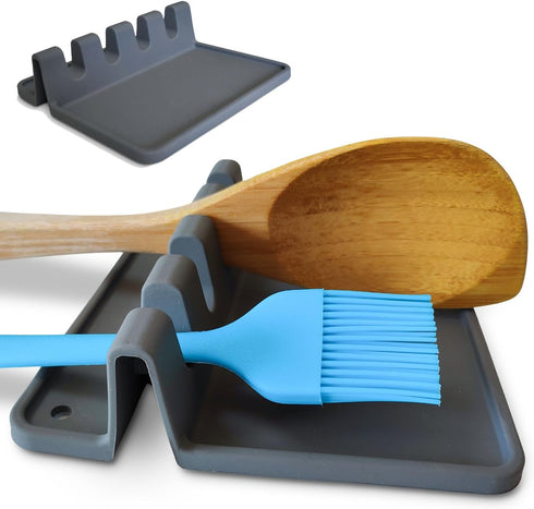 Silicone Spoon Rest, Utensil Rest with Drip Pad - Multi Spoons Rest for Stove Top - Spatula, Ladle, Tongs Holder Stand for Kitchen Counter...