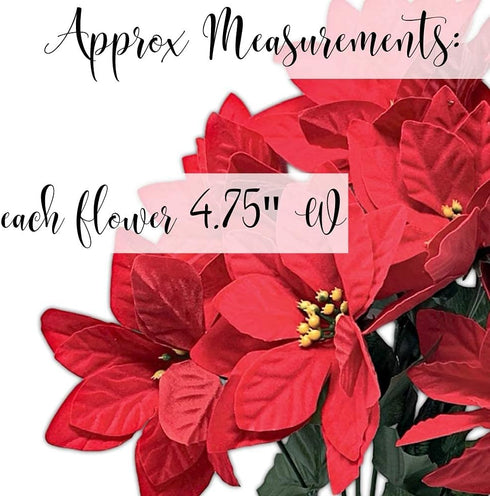 BANBERRY DESIGNS Poinsettia Picks - Set of Poinsettias Stems - 7 Red Christmas Flowers Each - 11" H - Poinsettia Flower Bunch for Decorations - Ho...