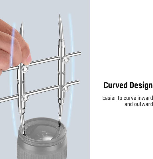 NEEWER Stainless Steel Lens Spanner Wrench, Professional Curved Double Sided Pointy/Flat Tips Lens Removal Tool with Four Screws, Lens Repairing O...