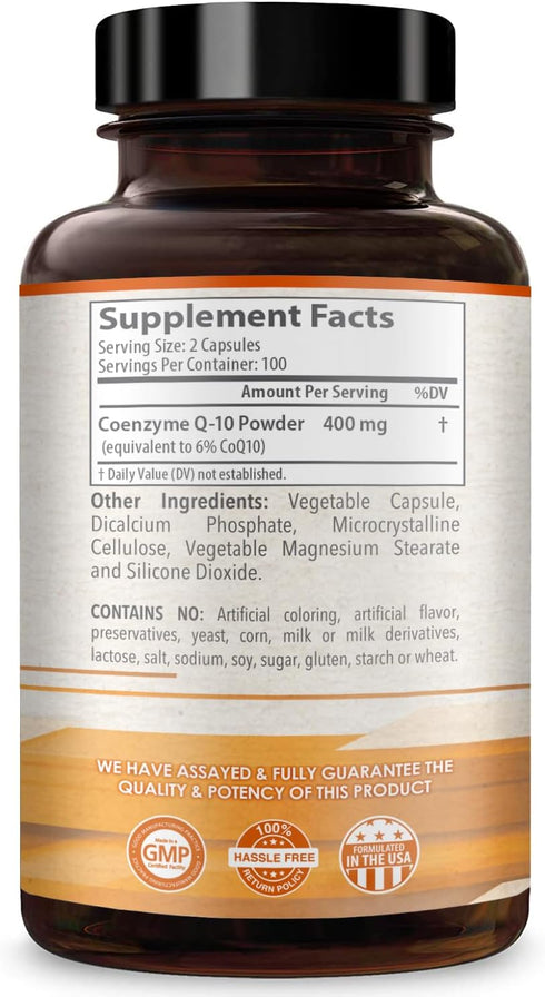 Coenzyme Q10 200mg CoQ10 Supplement - Once Daily CoQ 10 200mg Powder Capsules for Healthy Heart Antioxidant and Energy Support - Non-GMO Quick Abs...