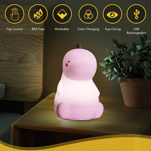 VSATEN Dinosaur Night Light for Kids, Color Changing Silicone Baby Night Light with Touch Sensor for Kids' Bedroom, USB Rechargeable LED Bedside N...