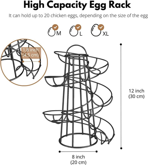 Flexzion Egg Skelter Modern Spiral Egg Holder Countertop (Medium Egg Display) - Freestanding Wired Countertop Egg Holder for Fresh Eggs, Dispenser...