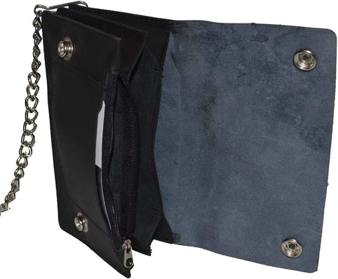 Leatherboss Genuine Leather Men Trifold Eagle Biker Chain Wallet Credit Card Holder for Motorcycle Bikers Truckers...