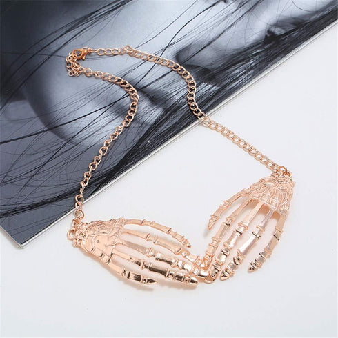 Pingyongchang Halloween Gothic Skeleton Hand Skull Dangle Nedklace Rock Cosplay Claw Palm Choker Collar Pendant Necklace for Women Punk Rock Cospl...