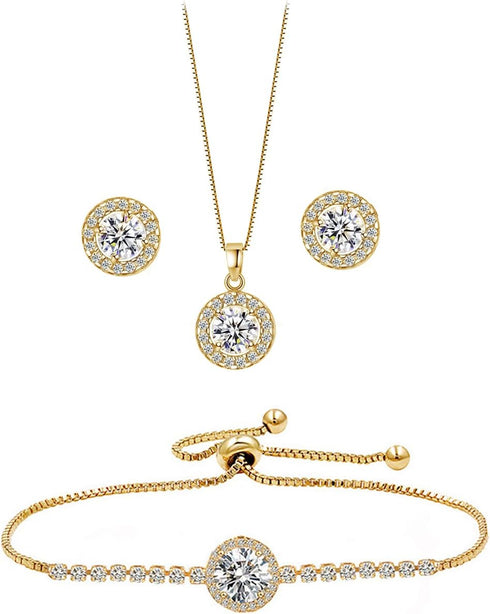 UDYLGOON Round Earrings Necklace Bracelet Jewelry Set For Women Bridal Bridesmaid Wedding Party Prom Daily...