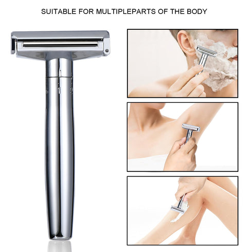 Double Blade Safety Razor Adjustable Razors Single Blade Razor includes 10 Razor Blades and 1Razor Stand Durable,Suitable for Both Men and Women (...