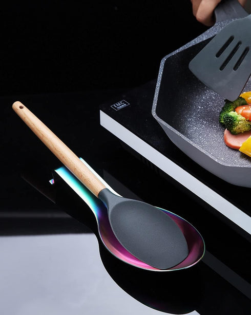 Matte Rainbow Spoon Rest, Stainless Steel Holder for Stove Top, Kitchen Utensils for Ladles, Tongs, Spatula, Pot Lid, Dishwasher Safe (1PC-9.5 Inc...